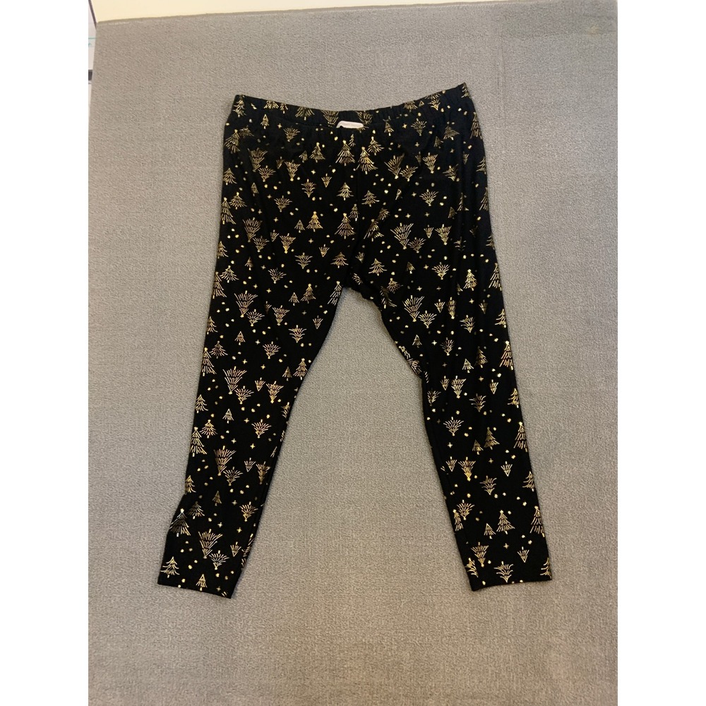 Celebrate Together Leggings Womens XXL Black Whimsical Gold Christmas Trees